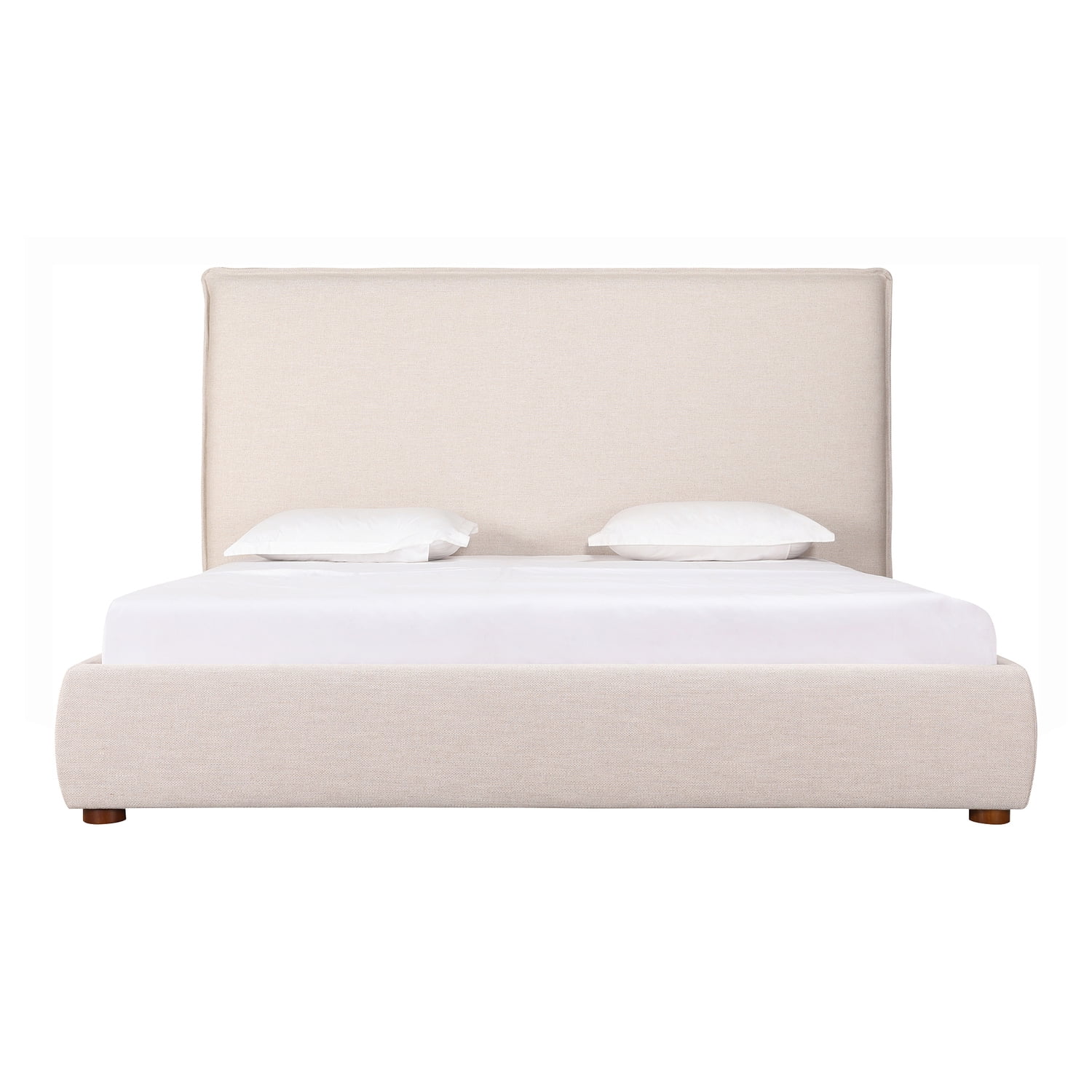 Queen Bed Frame Southwestern Style Tall Headboard Linen Blend Upholstered Bed