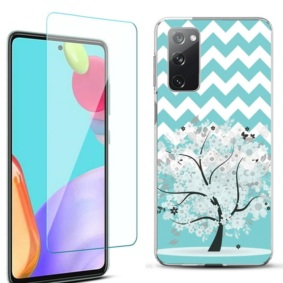 Slim-Fit Protective Phone Case for Samsung Galaxy S20 FE 5G Fan Edition, with Tempered Glass Screen Protector, by OneToughShield ® - Chevron/Tree