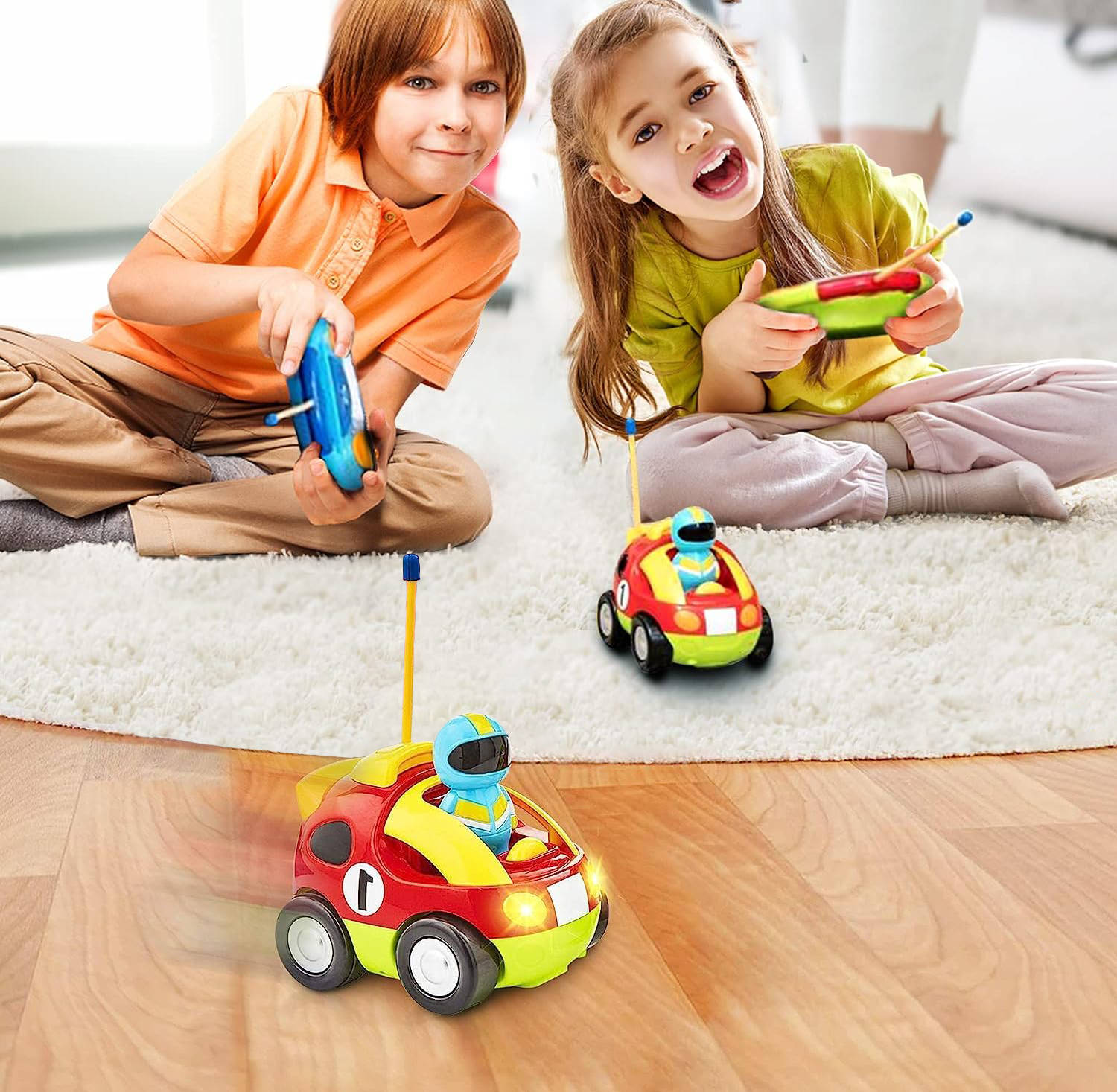 HYPERLIVING Remote Control Cars for 1, 2, 3-Year-Olds – Cartoon RC Police and Race Car Toy with Music and Sound, Ideal Stocking Stuffer for Toddlers