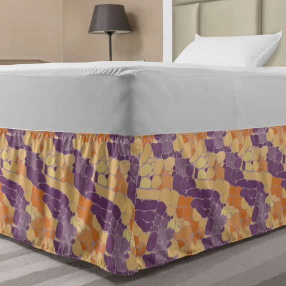 Snakeskin Print Bed Skirt, Close Abstract Wild Animal Reptile Skin Illustration, Elastic Bedskirt Dust Ruffle Wrap Around for Bedding Decor, 4 Sizes, Pastel Yellow Dark Peach, by Ambesonne