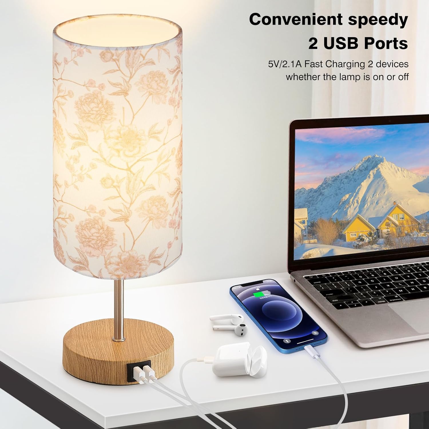 Cinkeda 15" Touch Control Table Lamp with USB Ports photo 8