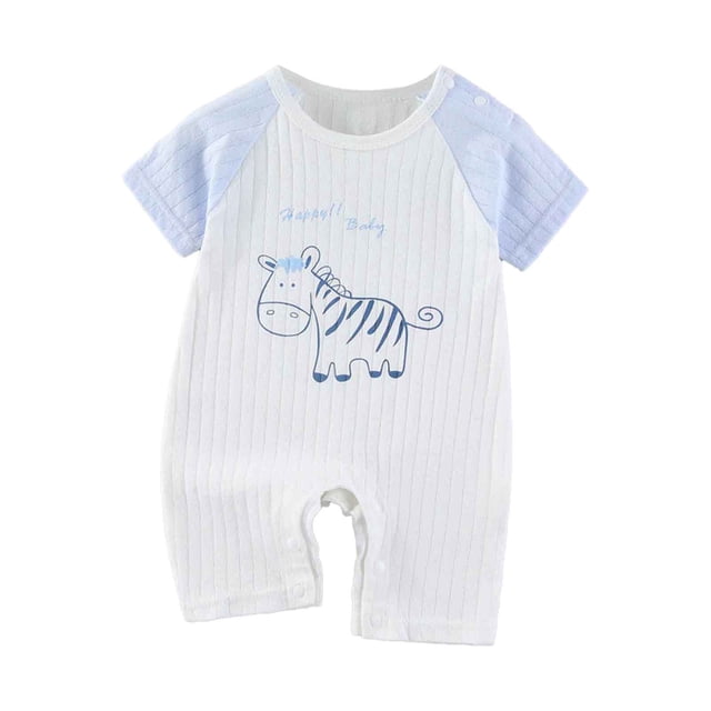 WERYOUNG Combinaison une-Pièce Filles Garçons Été Imprimé Dessin Animé Col Rond à Blocs de Couleur Manches Courtes Barboteuse Combinaison Enfants Tendance Plage une-Pièces, Bleu, 3-6 Mois