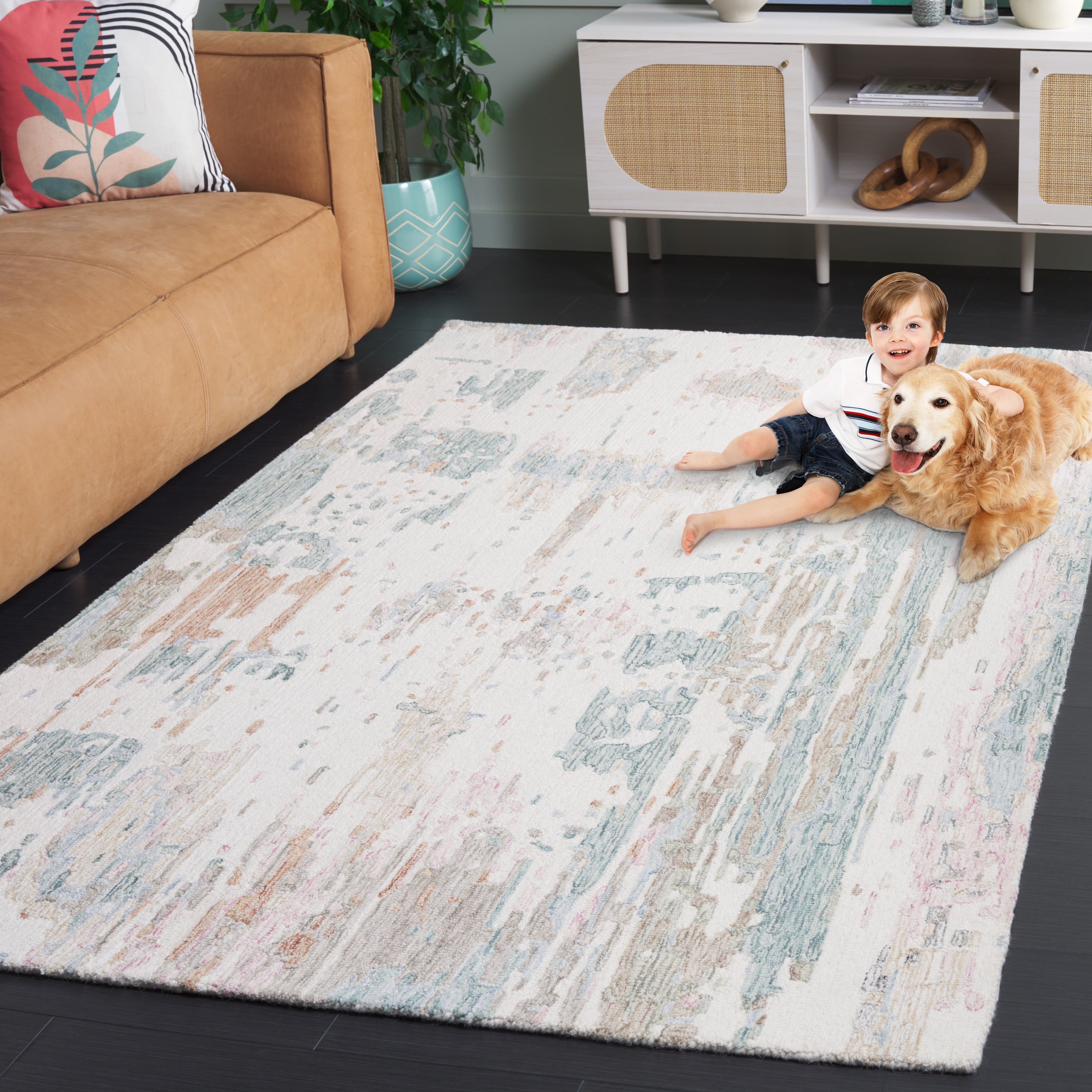 SAFAVIEH Metro Teague Abstract Area Rug, Ivory/Green, 5' x 8'