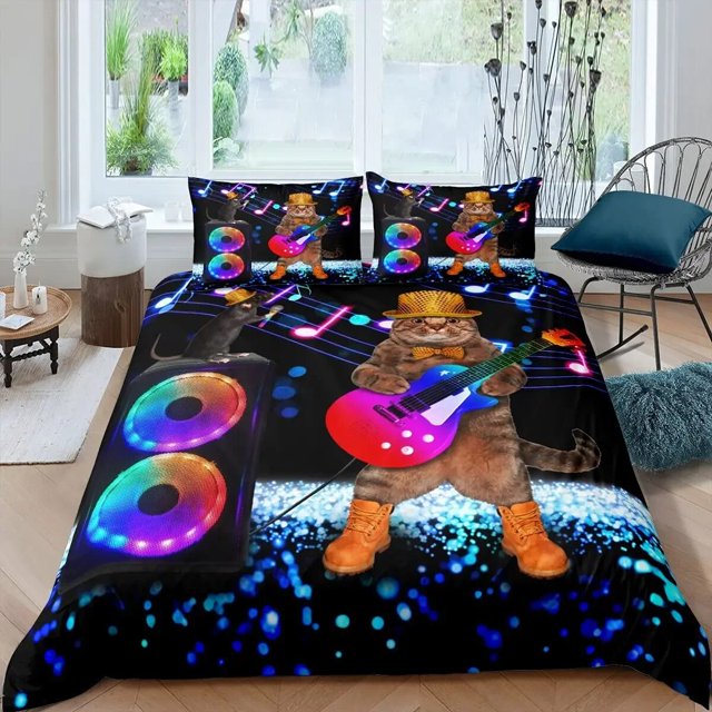 Housse de Couette Rock Musique Très Grand Ensemble de Literie Jazz Musique pour Adolescents Housse de Couette Graffiti Hip Hop Notes de Musique Polyester
