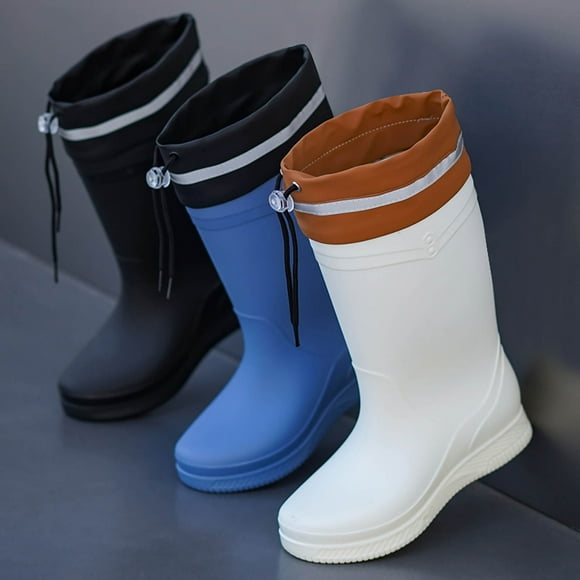 Rain Boots Rainy Season Tube Mouth Solid Color Rain Shoes Thick Rainproof Non Slip Womens Rubber Boots White 36