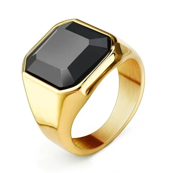 New Male Stone 14K Yellow Gold Ring Hip Hop Party Punk Rings For Men Wedding Jewelry