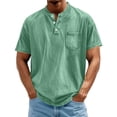 thumbnail image 2 of hotojiny Men's Henley Shirts Short Sleeve Button T-Shirt Vintage Tops Oversized Crew Neck Summer Shirt with Pocket Streetwear(Green,Small), 2 of 6