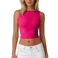 thumbnail image 2 of Women's High Neck Sleeveless Tank Tops with Backless Cropped Cut and Fitted Silhouette Featuring Solid Color Basic Style Hot Pink XL, 2 of 6