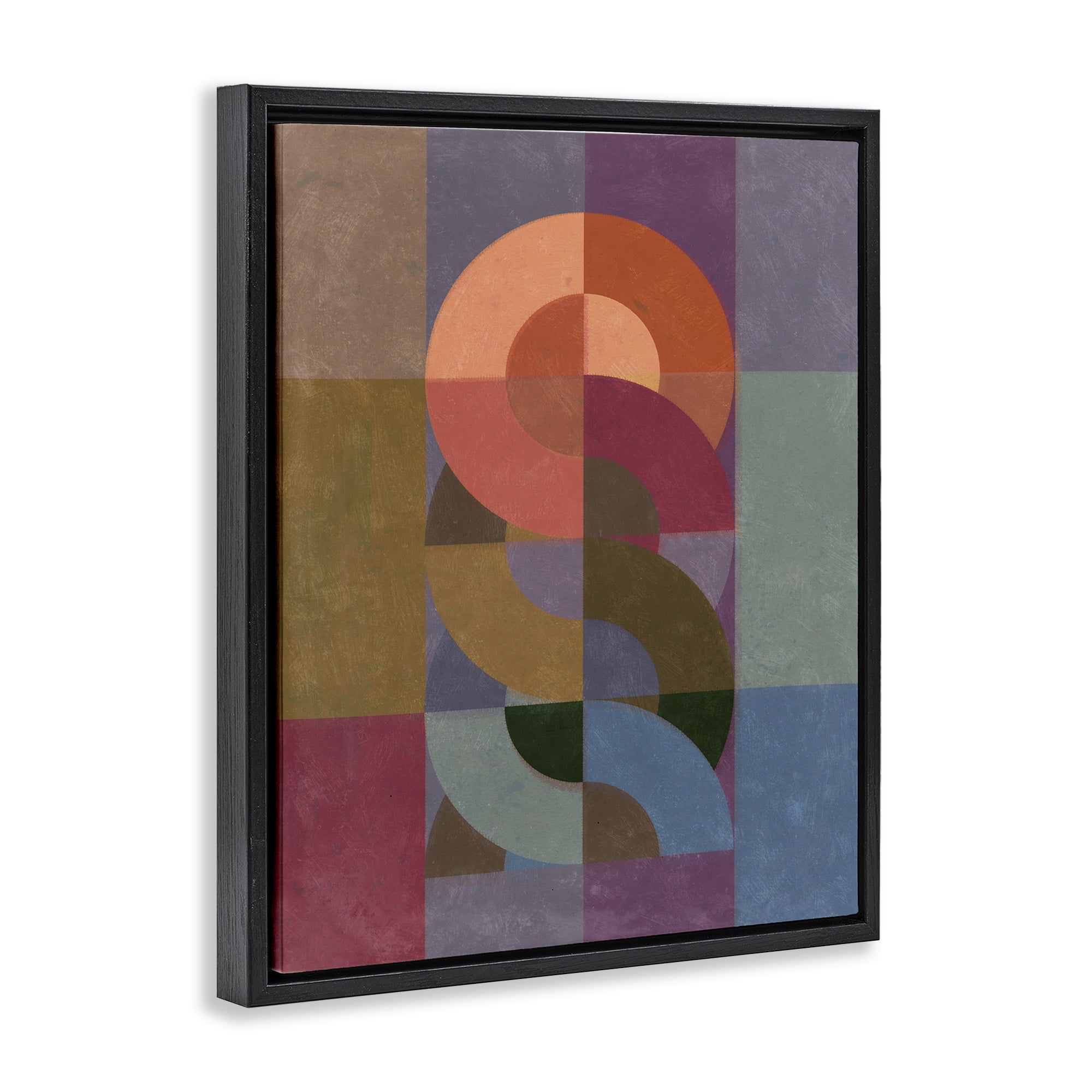 Stupell Industries Retro Interlocking Circles Abstract Painting Black Floater Framed Canvas Art Print Wall Art, 17 x 21