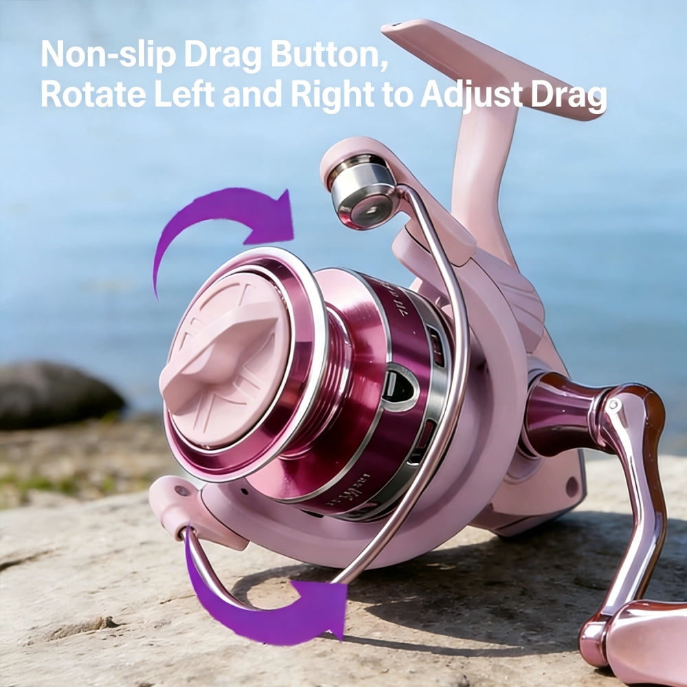 Fishing Reel, All-Metal Spinning Reel for Float Fishing, Long-Range Casting Reel, Spinning Reel, Pink ,Perfect Gift for Women Girl