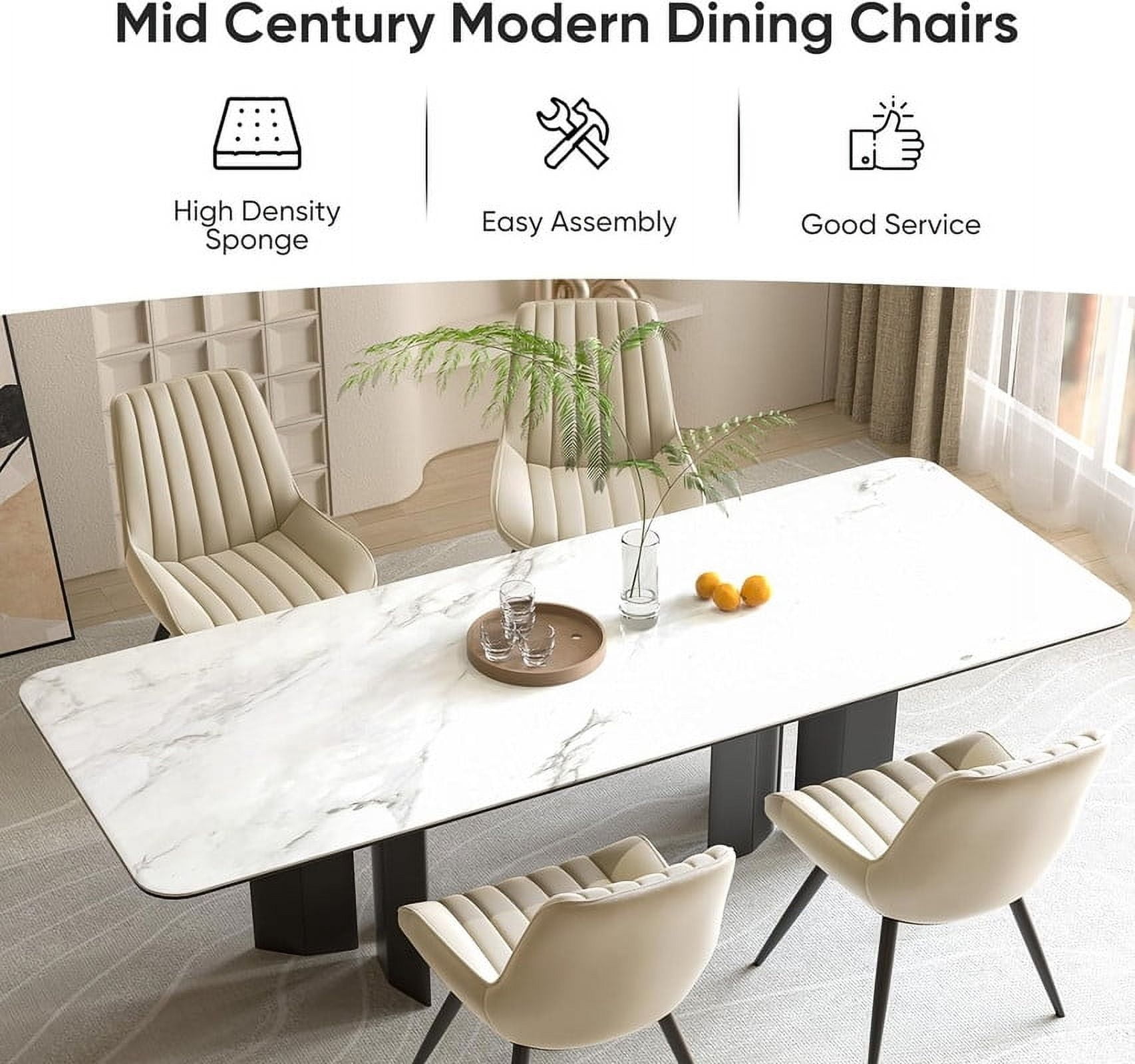 Hawsaiy Modern Upholstered Dining Chairs Set of 4, Comfy Kitchen Side Chairs with Thick Cushions & Metal Legs, Beige