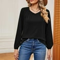thumbnail image 4 of WCMZJ Womens V Neck Long Sleeve Shirts Banded Bottom Pleated Tops Fall Dressy Casual Blouses 2024 Trendy Black XL, 4 of 4