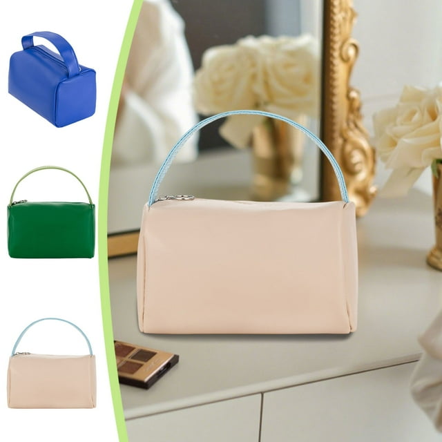 Neceser de Maquillaje Color Caramelo, Gran Capacidad, Impermeable | Organizador de Mano de Pu Beige para Cosméticos y Artículos de Aseo | 20 X 13 X 13 Cm - 1 Unidad
