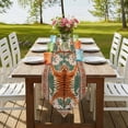 thumbnail image 2 of Tiger Table Runner for Dining Room, Bohemian Modern Animal Print Orange Green Floral Texture Cotton Linen Dining Table Runner Tablecloth Dresser Scarves for Kitchen Cafe 13x60 Inches Long, 2 of 9