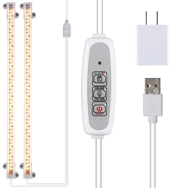 Grow Light RWNTAO de dos cabezales, espectro completo, 10 W, con temporizador 4 regulables