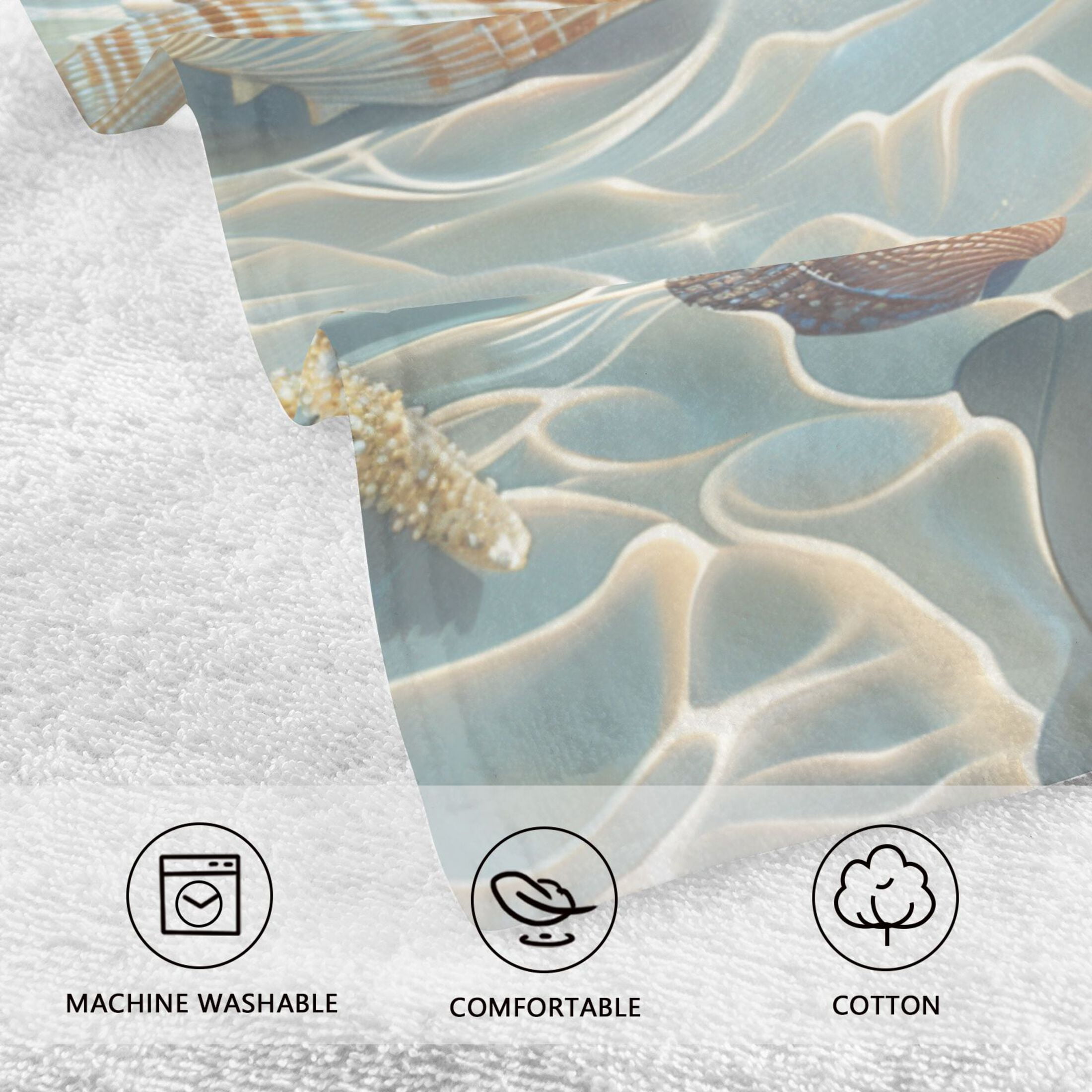Seashells Sea Stars Beach Hand Towel Set 2 Pcs Cotton Absorbent Soft Face Towels 400 GMS Bath Towels for Bathroom Kitchen Shower Hotel Decor 16"x28"