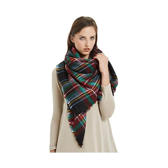 Fu997 Women's Fall Winter Scarf Classic Tassel Plaid Tartan Warm Soft Chunky Large Blanket Wrap Shawl Scarves