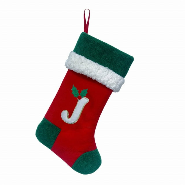 18 Inches Monogram Christmas Stockings With Letters Large Soft Christmas Stockings Red Velvet With White Soft Plush Cuff For Christmas Xmas Tree Holiday Fireplace