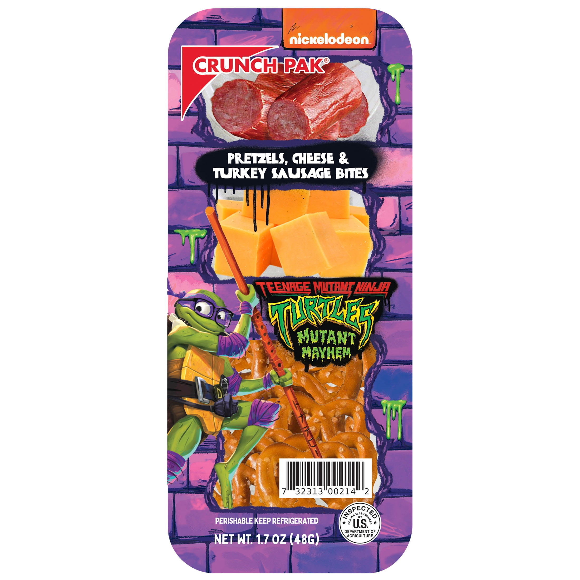 Crunch Pak Snack Featuring TMNT with Turkey Sausage Bites, Cheese Cubes, and Mini Pretzels 1.7oz Snack Tray