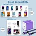 thumbnail image 7 of Compatible for iPhone Type C Charger Block, 20W PD USB C Charger with Charging Cable 10FT, USB C Block Charger Adapter Plug Power Station Type C Charging Box Compatible for iPhone, Purple, 7 of 7