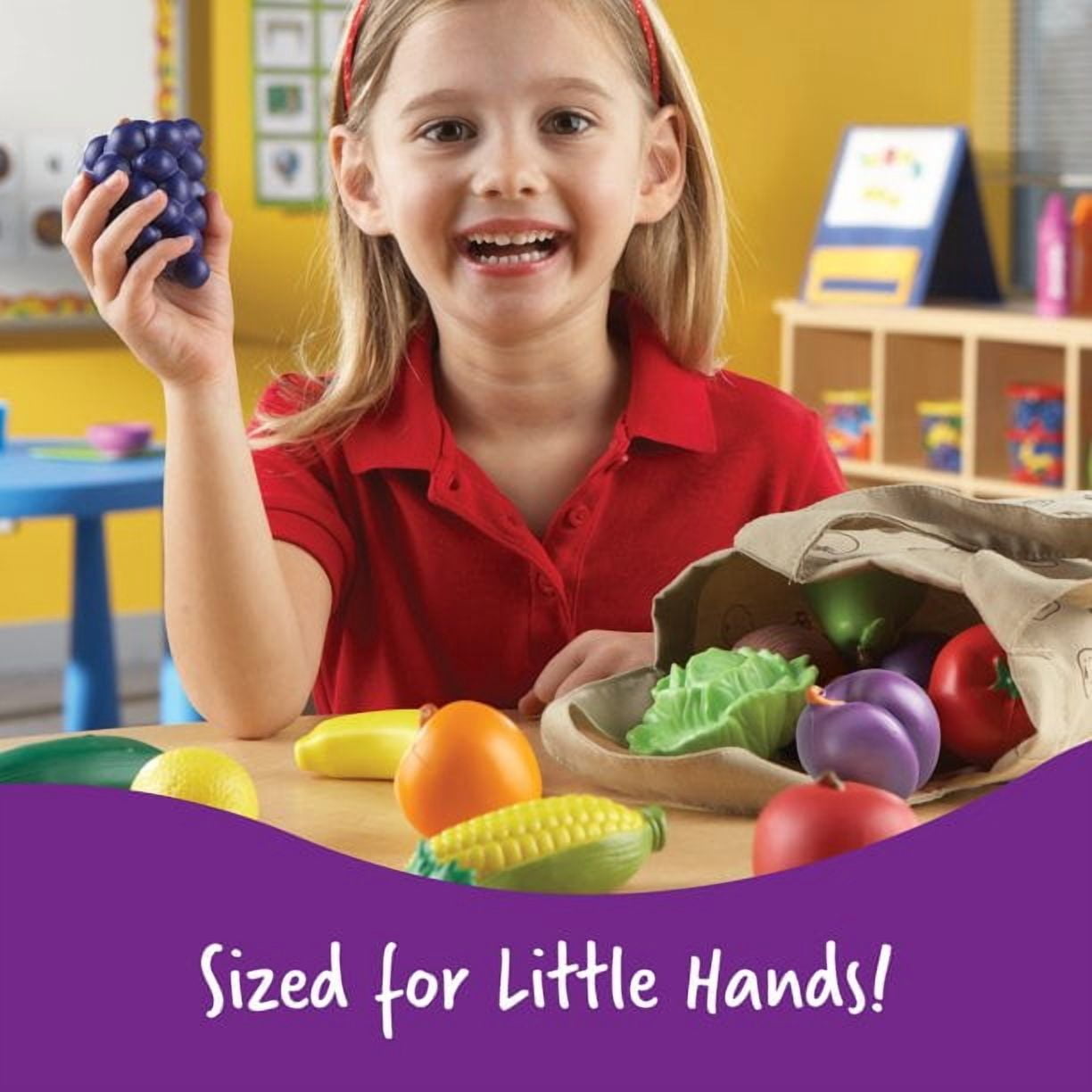 Learning Resources New Sprouts Fresh Picked Fruit & Veggie Play Food Set with Totebag, Pretend Play Kitchen Food, Multicolor, 17 Piece Set For Kids Girls Boys Ages 2 3 4+