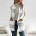 thumbnail image 2 of HAJWOH Women's Plaid Vest Button Down Sleeveless Shacket Shirt Jacket Light Gray XXL, 2 of 5