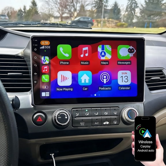 Dexico 4 64GB Android Car Stereo for Honda Civic 2006-2011 with Wireless Carplay Android Auto, 10 Inch HD Touchscreen Car Radio with GPS WiFi Bluetooth FM/RDS EQ SWC Backup Camera