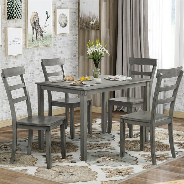 Dining Table Set For 4 Modern 5 Piece Sets With Chairs Heavy Duty Wooden Rectangular Kitchen Wood Finish Home Living Room Restaurant Cl598 Kitchen Living Room Restaurant Cl598, Modern Dining Room Table Sets