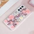thumbnail image 3 of for Galaxy S23 Bling Case with Strap, Luxury Glitter Rhinestone Diamond Crystal Sparkle Rose Flower Pearl Floral Bracelets Soft Bumper Protective Case Cover for Women Girls Pink, 3 of 14