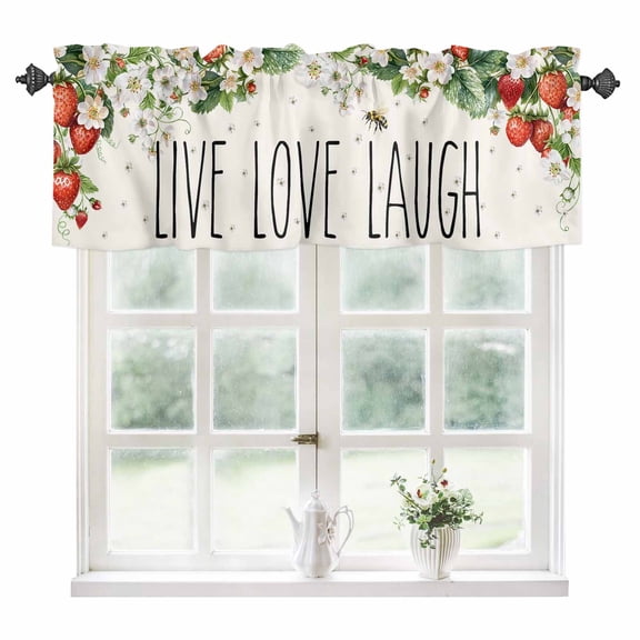 Strawberry Kitchen Valances for Windows 60x18 Inch Kitchen Curtains Valances Rod Pocket Summer Fruits Bee Floral Botanical Bathroom Window Valances for Window Treatment Decor
