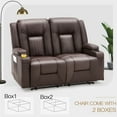 thumbnail image 4 of AECOJOY Manual Reclining Loveseat with Cup Holders&Side Pockets, PU Leather Double Recliner Loveseat  Home Theater Seating-Brown, 4 of 7