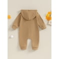 thumbnail image 4 of Cenuakty Baby Girls Boys Autumn Hooded Jumpsuit Solid Color Long Sleeve Zipper Closure Casual Romper, 4 of 9