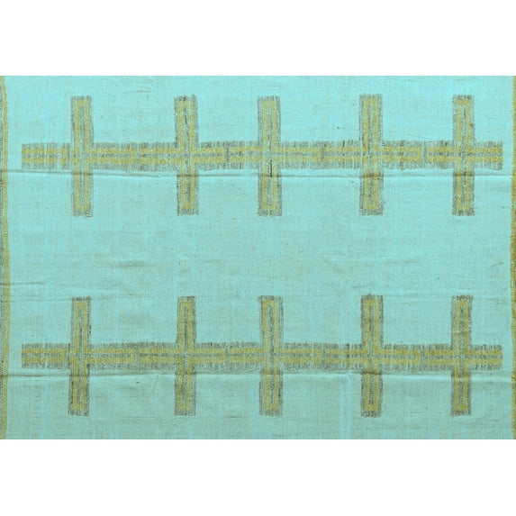 Ahgly Company Indoor Rectangle Solid Light Blue Modern Area Rugs, 7' x 9'