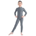 thumbnail image 2 of Xnihocha Kids Boys Girls Mock Neck Long Sleeve Unitard Leotard Full Length Body Suit Gymnastics Dance wear Dark Grey 9-10, 2 of 7