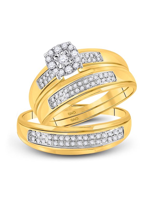 10kt Yellow Gold His Hers Round Diamond Halo Matching Wedding Set 1/3 Cttw