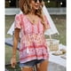 thumbnail image 3 of Blusa con estampado floral y cuello en V, blusa con estampado floral para mujer, blusa con cuello en V y estampado floral para mujer, blusa con cuello en V de verano, rendimiento finamente ajustado, 3 of 6