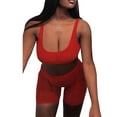 thumbnail image 2 of Franhais Women's Shorts Outfits,Pure Color Low-Cut Short Tank Tops + High Waist Elastic Shorts Set, 2 of 3