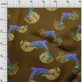 thumbnail image 3 of oneOone Cotton Silk Bluish Violet Fabric Ocean Dolphin With Japanese Wave Dress Material Fabric Print Fabric By The Yard 42 Inch Wide, 3 of 4