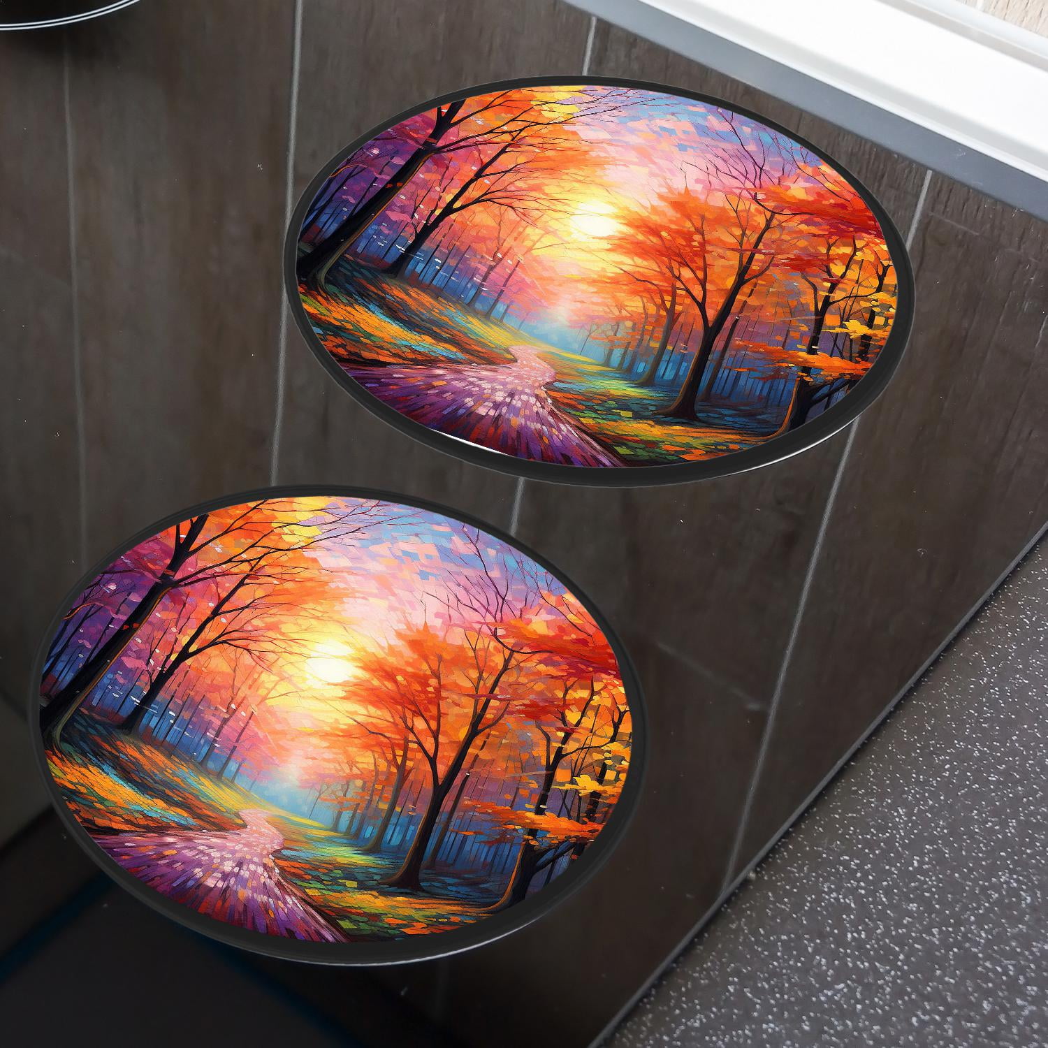 Round Stove Burner Covers 4 Pcs,Autumn Forest Bright Red Leaves Blue Sky Pattern Round Electric Stove Burner Covers 8Inch And 10Inch