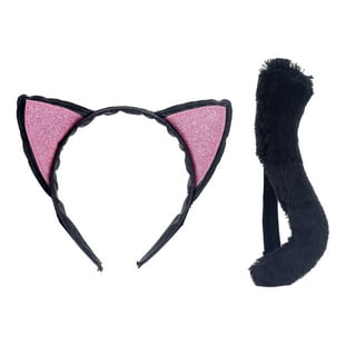 Cindeer 4 Pieces Halloween Cat Ears and Tail Set Furry Cat Ears Headband with Tail Halloween Cosplay Party Cat Cosplay Costume Accessories for Women Girls