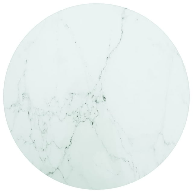 vidaXL Table Blanche Ø40x0.8 cm en Verre Trempé avec Design Marbre
