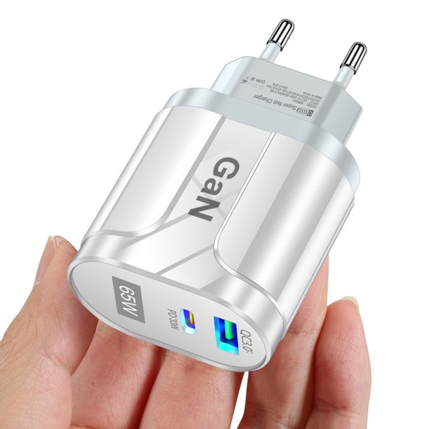 Cargador 65W GaN 2 puertos Quick Charge 3.0 para iPhone 13 Pro Xiaomi Phone Laptop