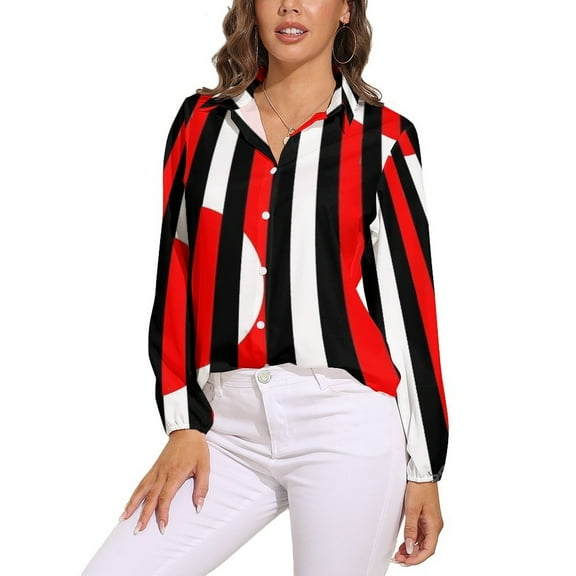 Black White And Red All Over! Long Sleeve Blouse Woman Streetwear Casual Shirts Summer Oversize Woman Streetwear Clothing Birthday Present