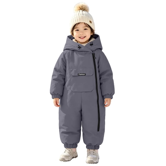 ATOGUTA Boys Snowsuit Winter Clothes Suit Hooded Jumpsuit Romper Warm Fleece Coat Outwear Overcoat Gray