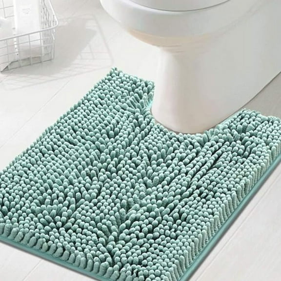 PrimeBeau Extra Soft Absorbent Chenille Velvet Microfiber U Shaped Bathroom Rugs 20"x24" Aqua