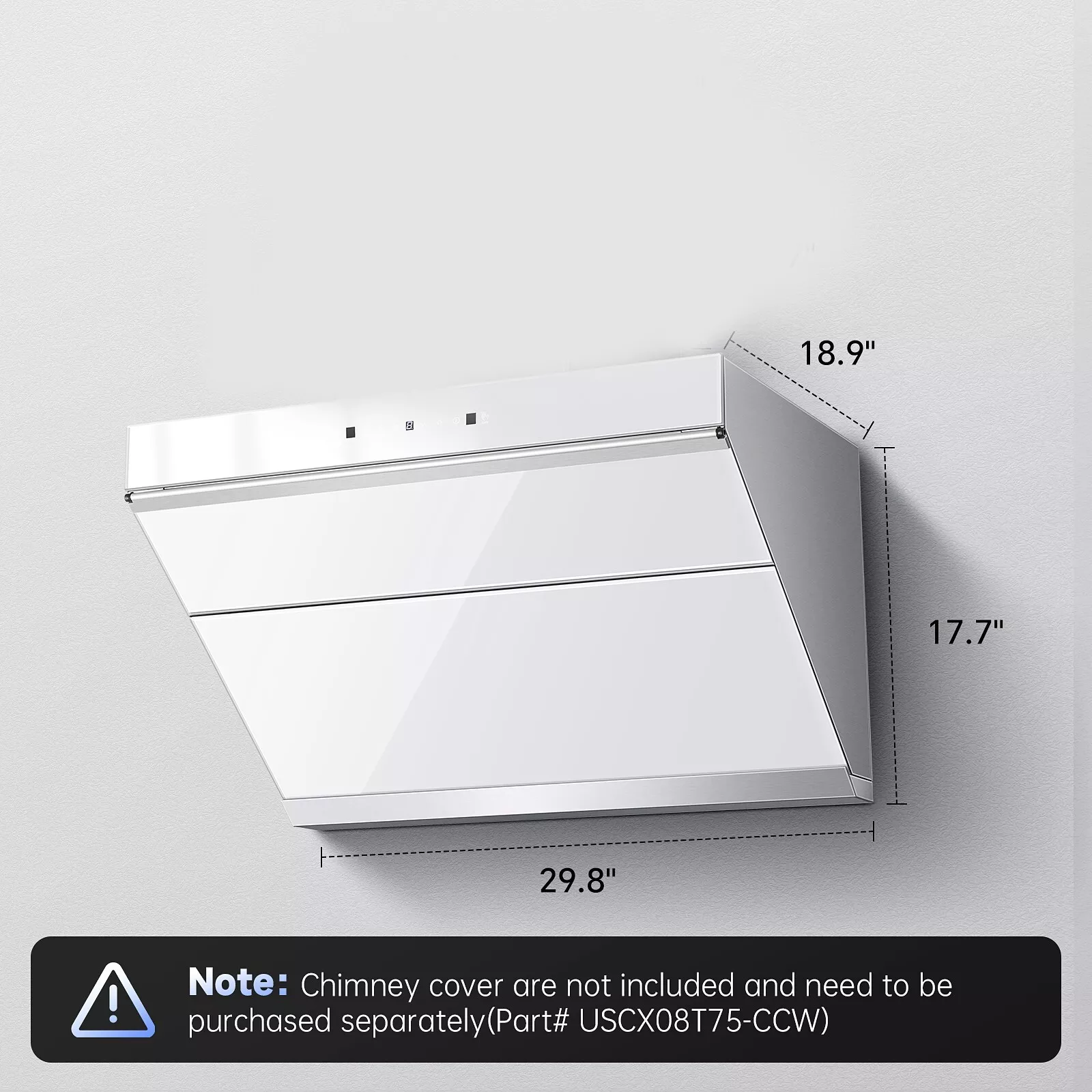 30 inch Under Cabinet Range Hood 900CFM 9-Speed Gesture Touch Control Silver White Glass Modern Vent Hood Kitchen