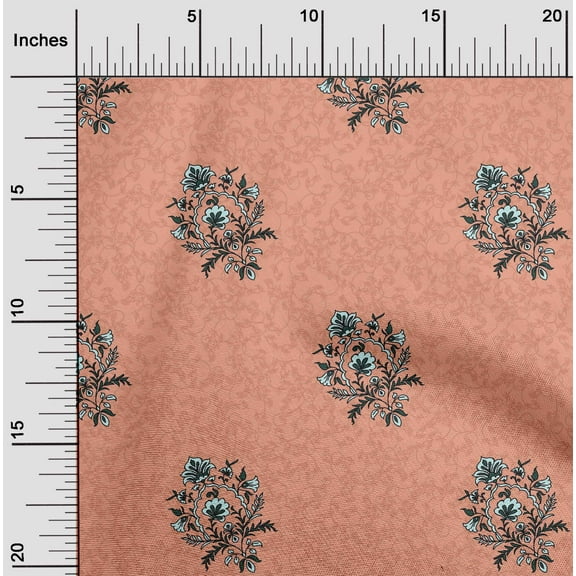 oneOone Silk Tabby Peach Fabric Leaves & Floral Block Craft Projects Decor Fabric Printed By The Yard 42 Inch Wide