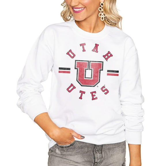 Women's Gameday Couture White Utah Utes Oversized Vintage Days Perfect Crew Sweatshirt