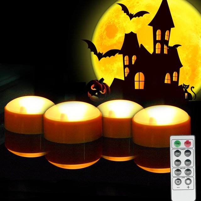 Luces LED con forma de calabaza QIDEA, funcionan con pilas y mando a distancia, paquete de 4