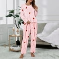 thumbnail image 2 of Arlun Womens Casual Pajamas Sets Coral Long Sleeve Crewneck Tops and Wide Leg Elastic Waist Long Pants Cute Printing Sleepwear 2 Piece Sets Sleepwear Loungewear Pjs Pink One Size, 2 of 5